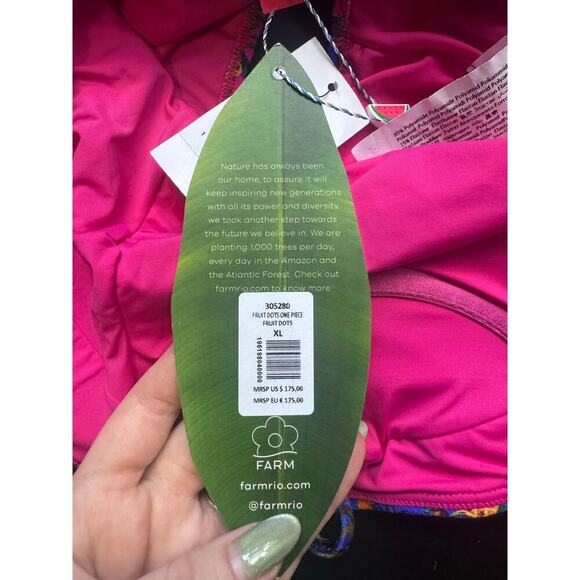 Farm Rio NWT Fruit Dots Bi Printed One Piece Swimsuit In Pink And Blue Size XL - Picture 12 of 14